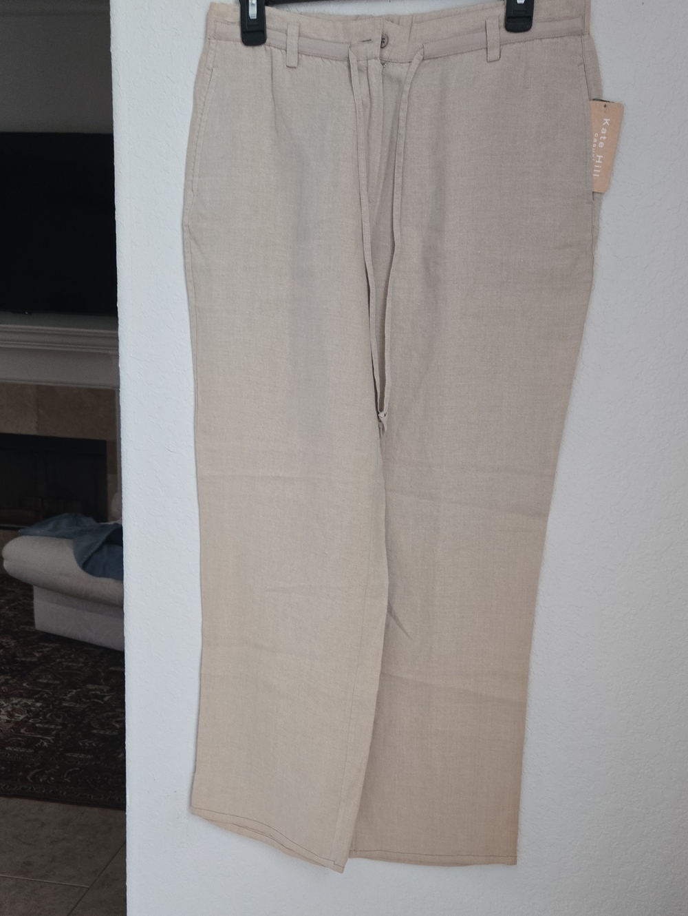 Beige Pima Cotton,  Drawstring Pants With Zipper Front